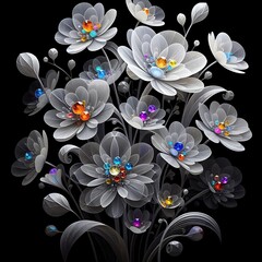 "Bloom in the Dark: A Luminous Bouquet of Crystal Petals"
