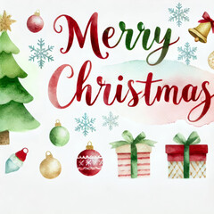 A festive watercolor illustration featuring a Christmas tree, decorations, and gifts, embodying holiday spirit and joy.