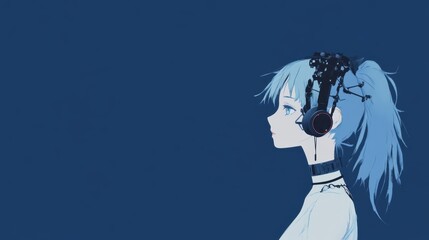 Solitude and music in a minimalist anime portrait.