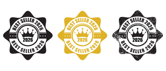 Best Seller 2026 Stamp – Best Seller 2026 Badge Icon Set – Gold and Black Best Seller 2026 Labels for Premium Products and Marketing Design