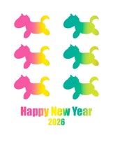 馬のカラフルなグラデーション年賀状デザインテンプレート