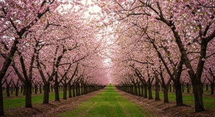 Obraz premium Pink cherry blossoms line a path