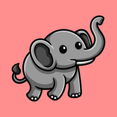 fun happy big elephant colorful cartoon character isolated drawing line style sketch classic vintage design illustration