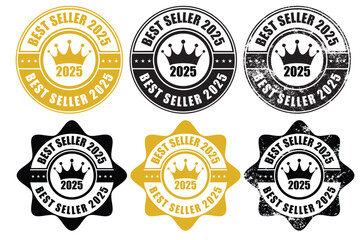 Best Seller 2025 Stamp – Best Seller 2025 Badge Icon Set – Gold and Black Best Seller 2025 Labels for Premium Products and Marketing Design