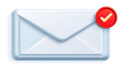 White 3D Envelope with Red Check Mark Notification