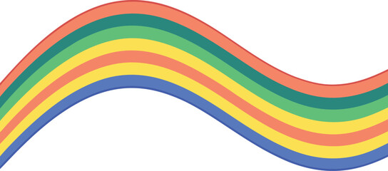 Obraz premium Wavy rainbow stripes in coral green yellow blue on curved band