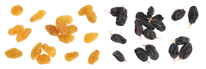Yellow raisin isolated on white background . Top view. Flat lay