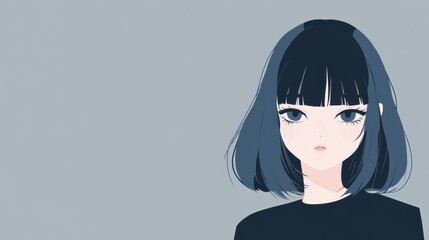 Simple anime girl portrait, muted tones.