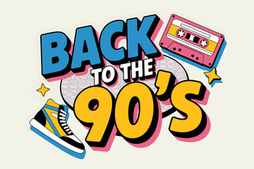 Nostalgic Vibes A Retro 90s Graphic Design with Bold Colors and Fun Elements, a throwback to the decade.