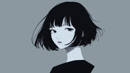 A monochrome portrait of a young woman with short hair.