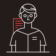 Minimalist line silhouette of a person reading from a Snellen chart with one eye covered.