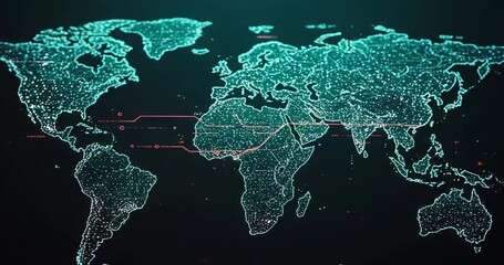 Digital World Map with Data Points and Connections - Powered by Adobe