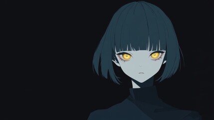 Mysterious anime girl with striking yellow eyes.