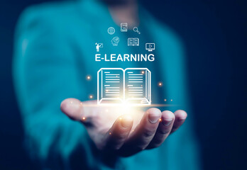 E-learning education concept, internet lessons and online webinar. who attends online lessons on a digital Education learning online with webinar, learn,training, education, course, tutorial,	
