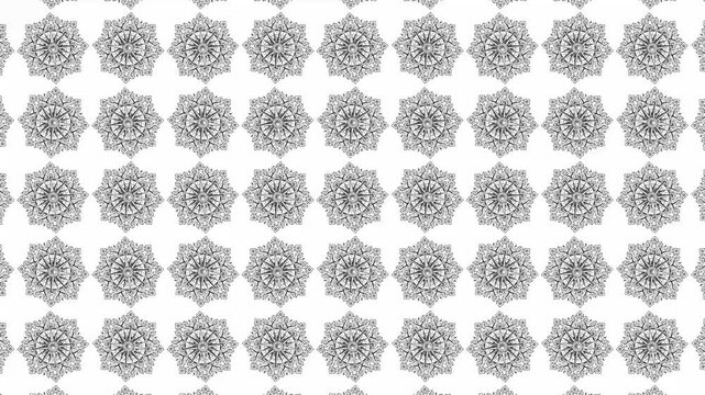 Ornate Compass Rose Mandala with Floral Elements - Black and White Vector Design, 4K, loop animation
