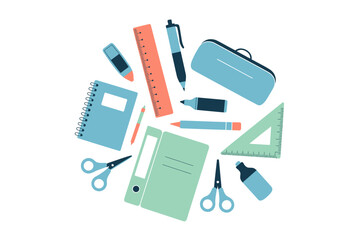 A Flat Design Illustration of School Supplies  Stationery Essentials and Educational Tools for Learning Environments