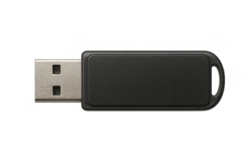 Black usb flash drive positioned vertically, providing compact digital storage against transparent backdrop