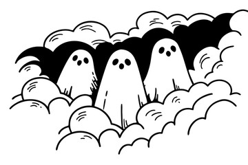 Ghostly Faces Appearing in Mist vector illustration