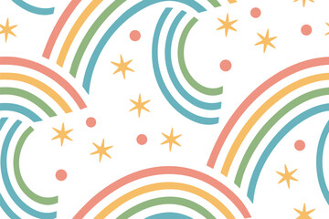 Fototapeta premium Pastel rainbow star pattern on with abstract shapes vector