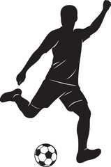 Stylized silhouette of a soccer player in action with glowing ball and dark gradient background &ndash; modern vector design ideal for sports posters, digital graphics, and dynamic layouts
