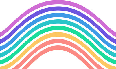 Colorful curved stripes in pastel shades on abstract blue