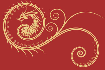Minimal Red Background with Golden Dragon Swirls vector illustration