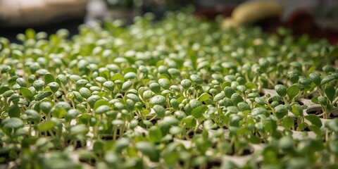 Vibrant Green Seedlings and Sprouts in Plant Trays for Growth and Cultivation