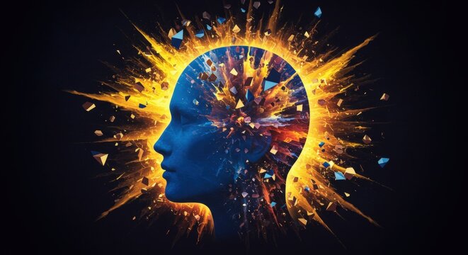 Abstract exploding human head profile