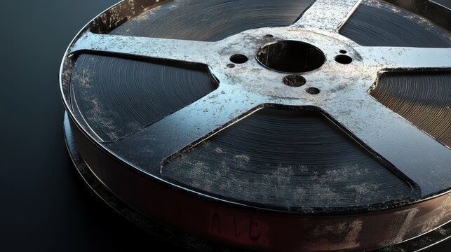 Vintage Film Reel with Dust and Scratches on a Dark Background