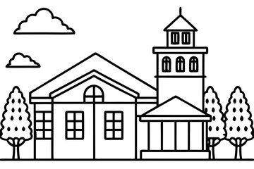 Vector Background of School Building with Trees vector illustration
