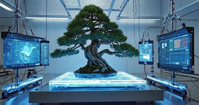Bonsai tree futuristic laboratory