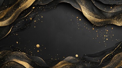 Black dark elegant seamless pattern in retro style with a little gold dots