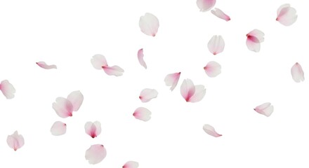 Floating pink cherry blossom petals isolated on white background spring season delicate beauty
