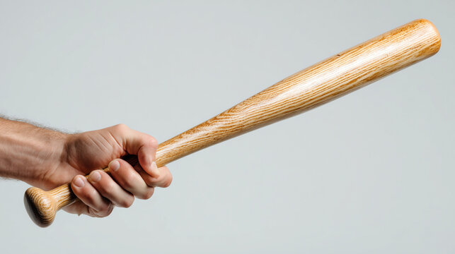 A hand gripping a baseball bat against a plain white background. Clean and minimal composition, perfect for sports concepts, training, strength, or promotional design elements.