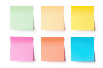 set of different colored sticky notes paper isolated on white or transparent png