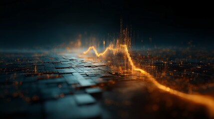 A dynamic digital data stream surges across a technologically advanced circuit board, symbolizing the fluctuations of the financial market or the dynamic nature of information flow.