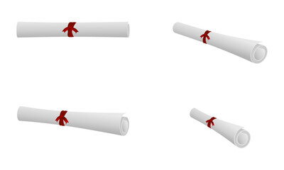 diploma paper rolled set vector illustration isolated on white background.