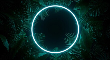 Neon Circle in Lush Tropical Foliage
