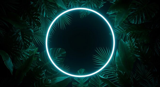 Neon Circle in Lush Tropical Foliage