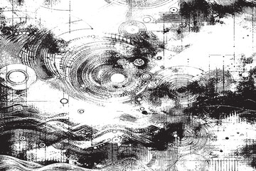 Abstract Circular Grunge Texture with Techno-Vortex Pattern