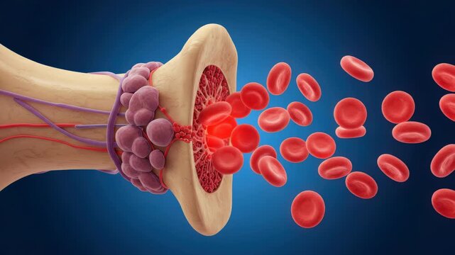 Visualization of Hematopoiesis Inside Bone Marrow and Red Blood Cells Production process