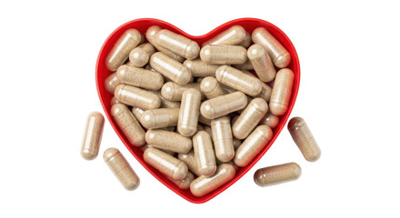 Isolated Herbal Medicine Capsules in Heart Shaped Bowl