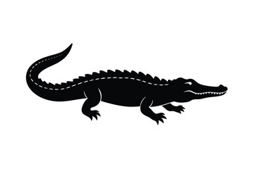 Naklejka premium Black Silhouette of an Alligator Walking on a White Background Vector Illustration