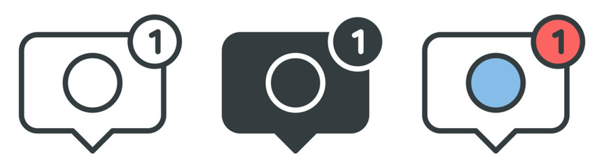 Vector chat notification bubble icons with one alert badge.