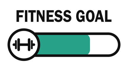 Vector fitness goal icon with progress bar and dumbbell.