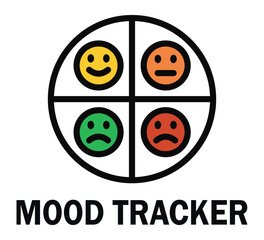 Vector mood tracker with colorful face indicators.