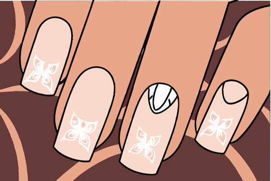 Squoval nails with butterfly designs nail art manicured nails