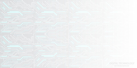 Abstract AI circuit board background. Technology connects white lines with electronic elements on a technological background.