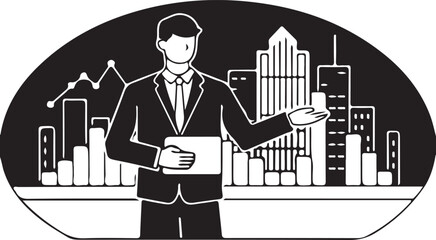 Businessman analyzing growth chart presentation in office