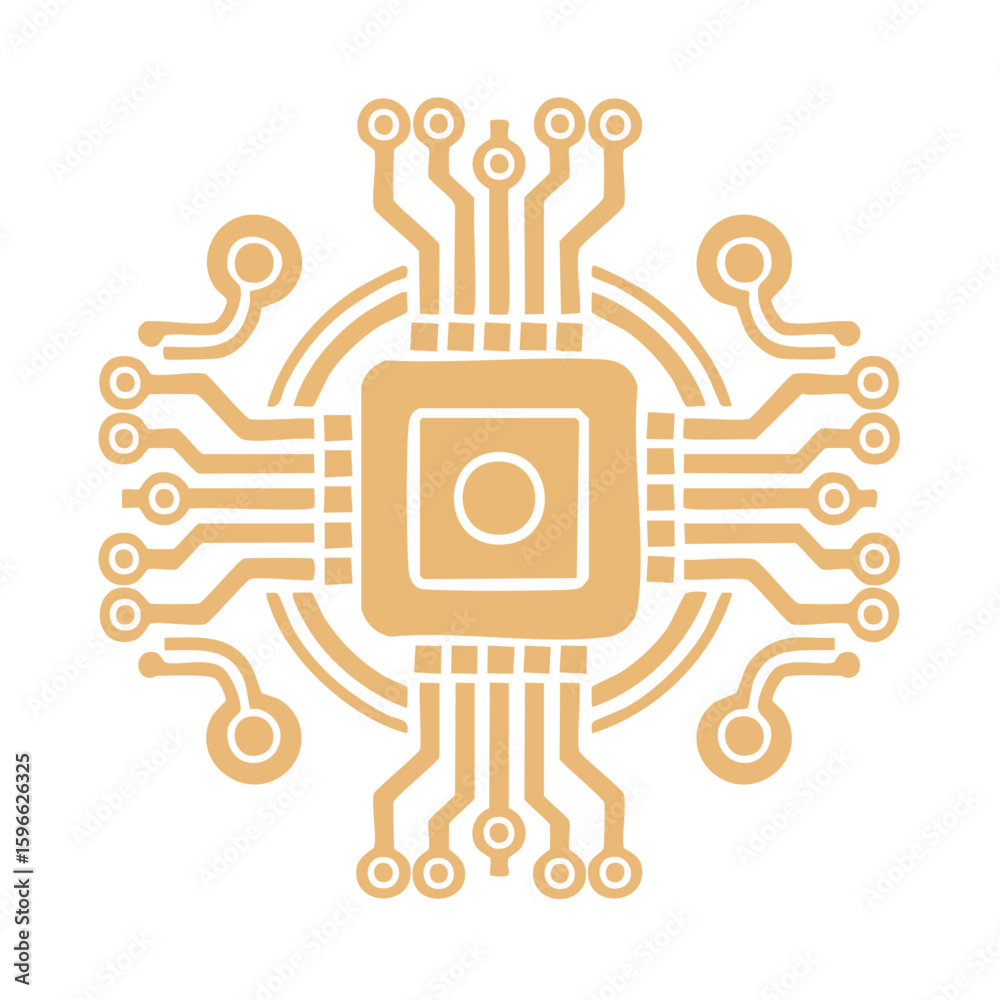 Fototapete Stylized vector illustration of a computer circuit board showing technology and connectivity on a black background